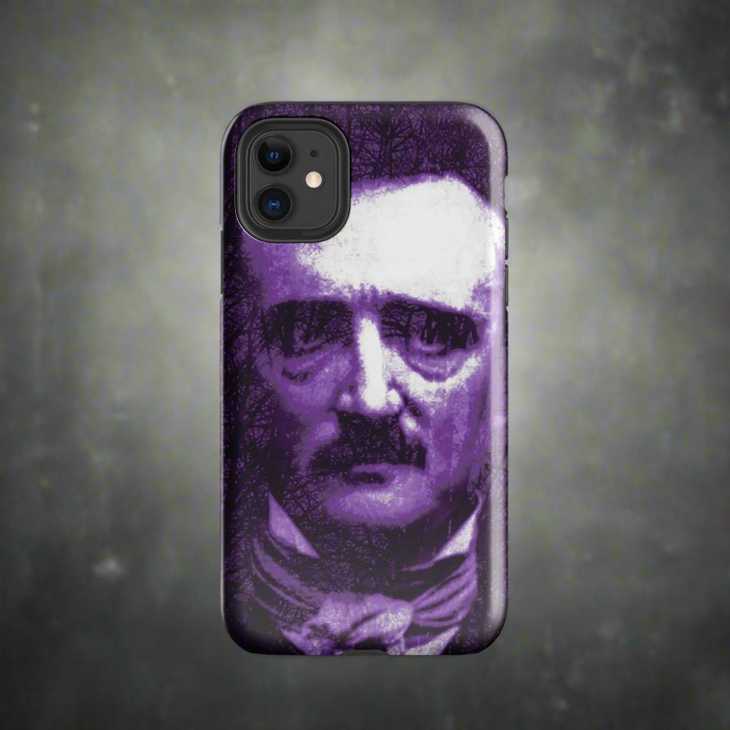 iPhone® tough case with purple-and-white portrait, rugged edges, raised camera cutouts