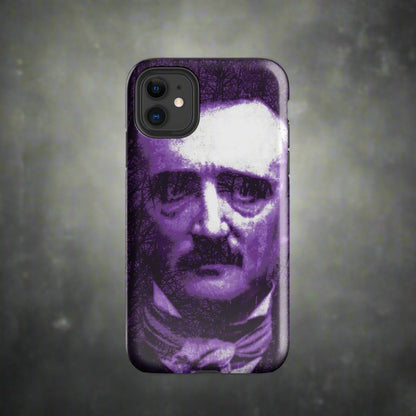 iPhone® tough case with purple-and-white portrait, rugged edges, raised camera cutouts