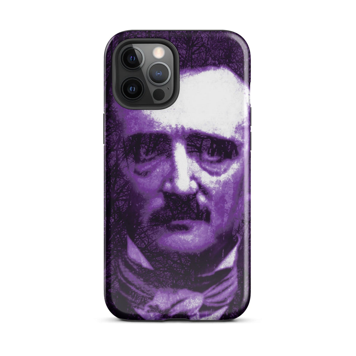 Purple and white gothic face design tough iPhone case with camera module cutout