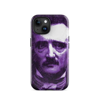 Phone case with purple-and-white portrait face and circular camera openings
