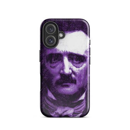 Phone case with purple-and-white portrait face and dual-lens camera cutout