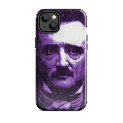 Purple and white gothic portrait tough iPhone case with rear camera module cutout
