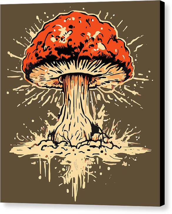 Canvas print: orange cap mushroom with cream gills and white splatter effect