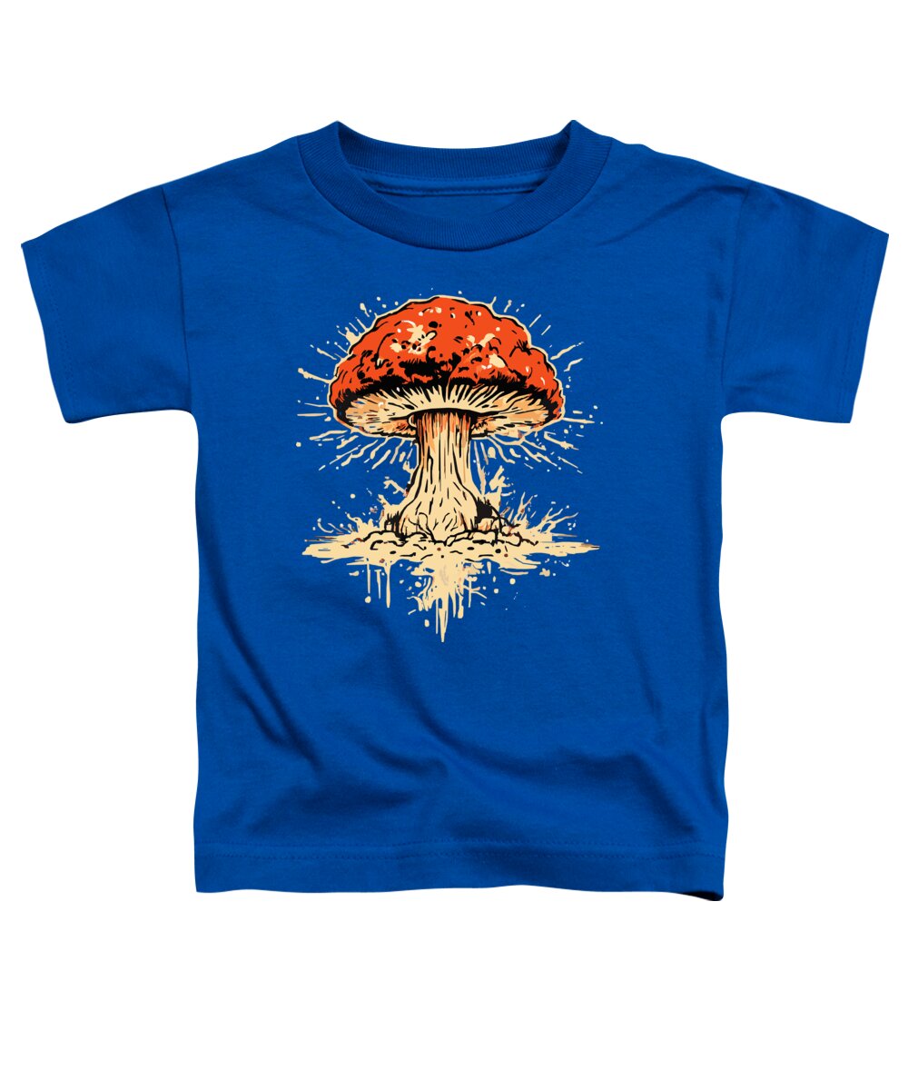 Blue toddler t-shirt with explosive mushroom graphic on front