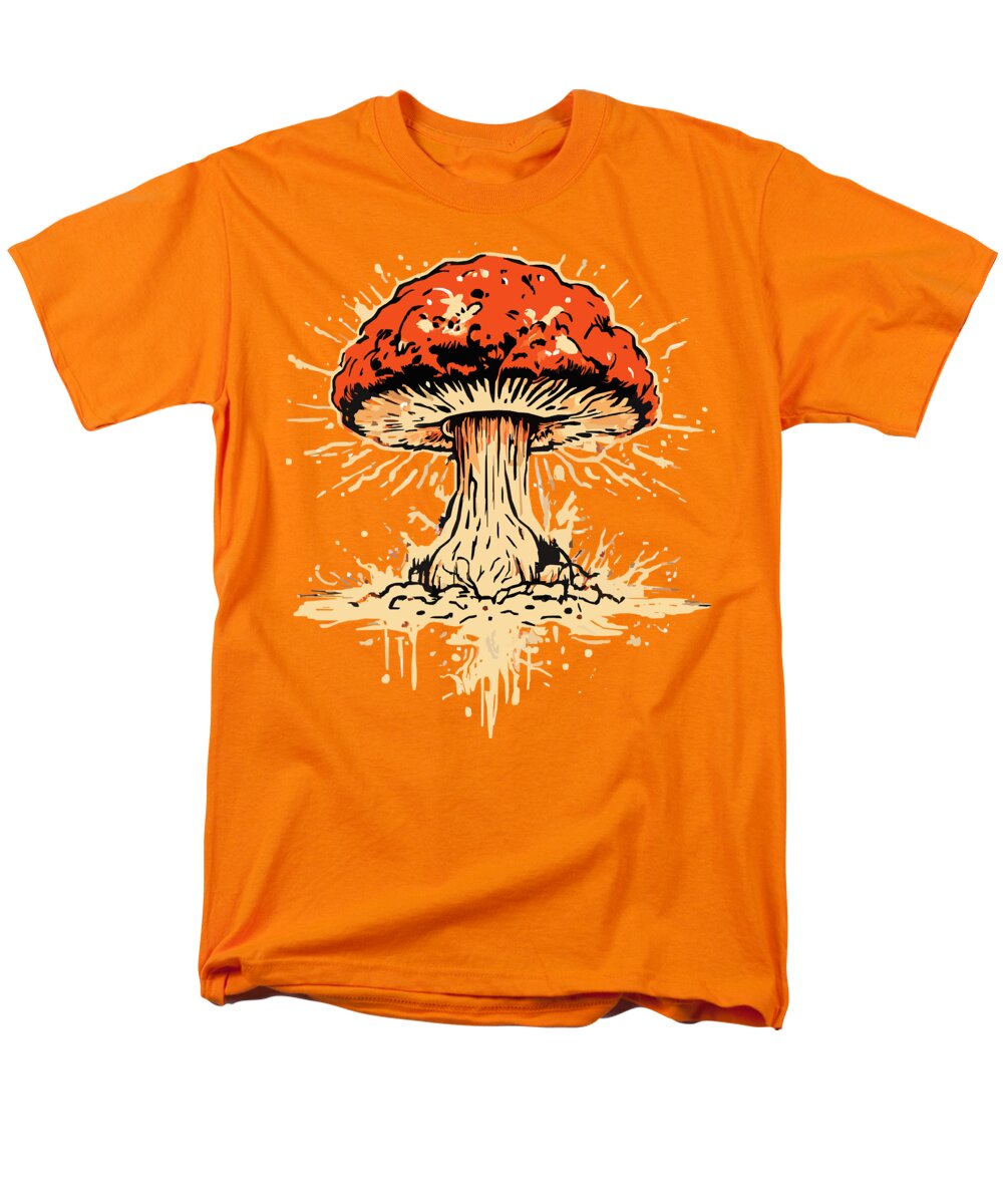 Men's regular-fit T-shirt, orange, with colorful exploding mushroom front graphic.