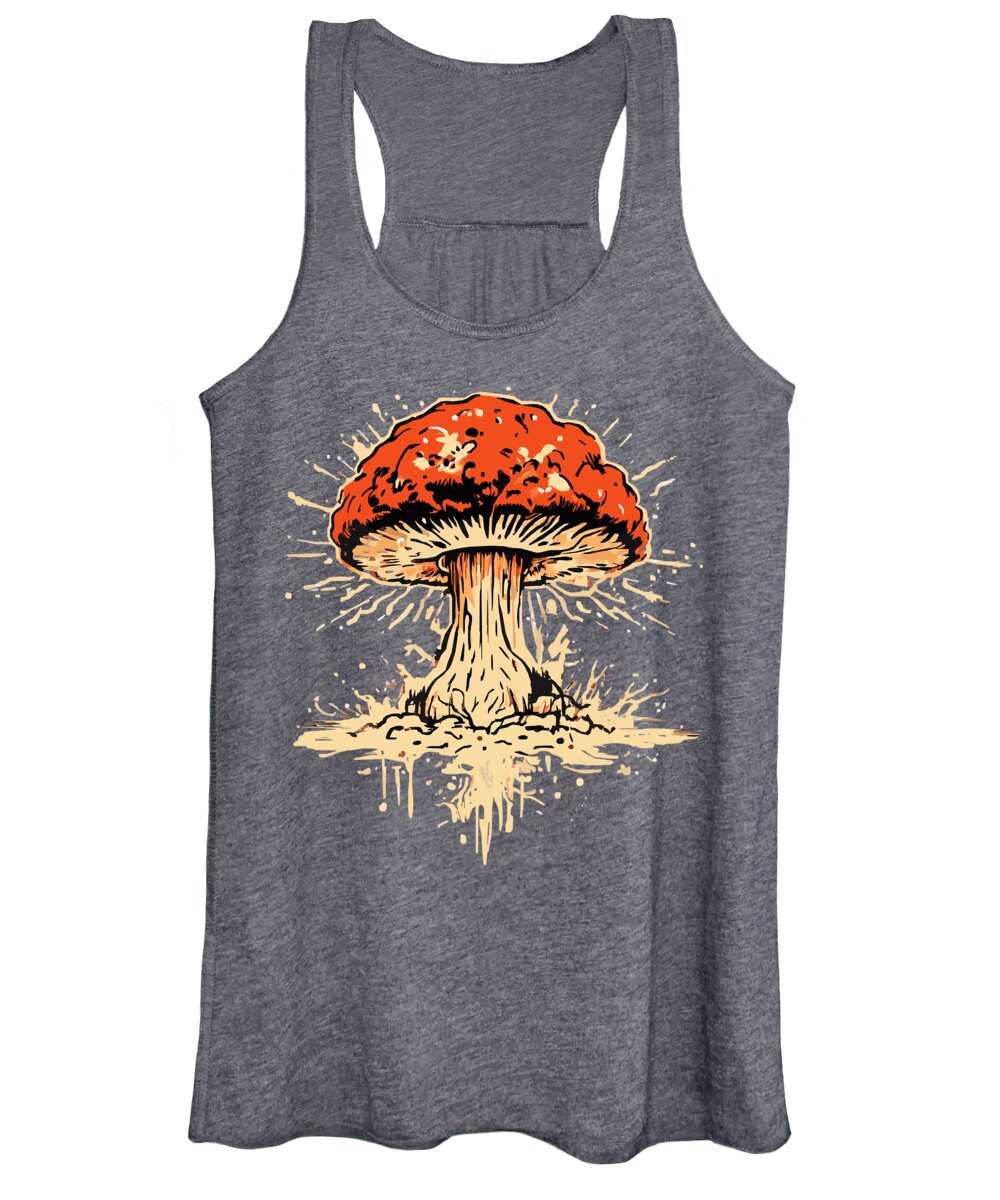 Dark gray women's tank top with explosive mushroom front print
