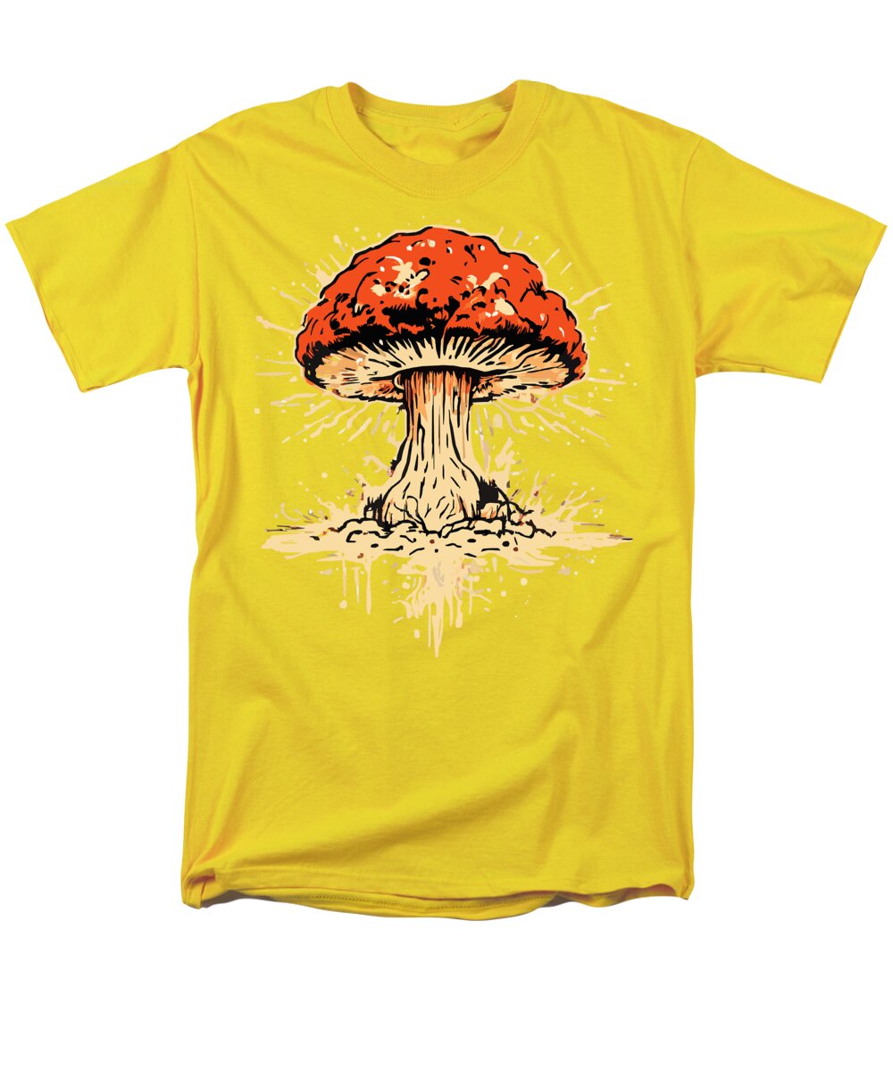 Men's regular-fit T-shirt, yellow, with colorful exploding mushroom front graphic.