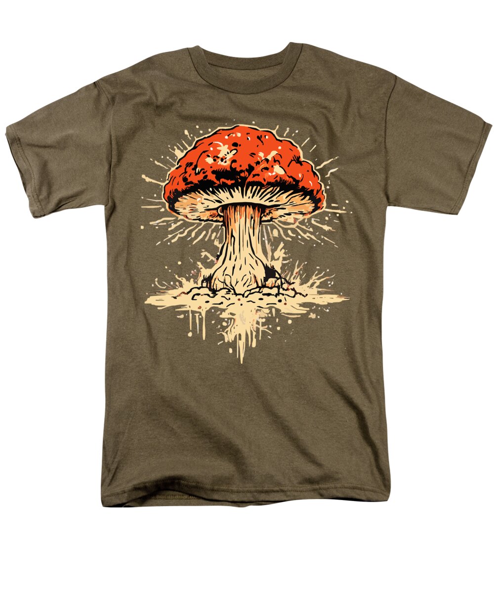 Men's regular-fit T-shirt, olive brown, with colorful exploding mushroom front graphic.