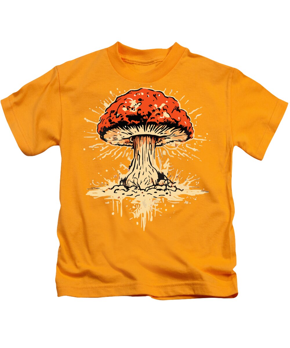 Kids t-shirt in orange with large orange-red exploding mushroom graphic