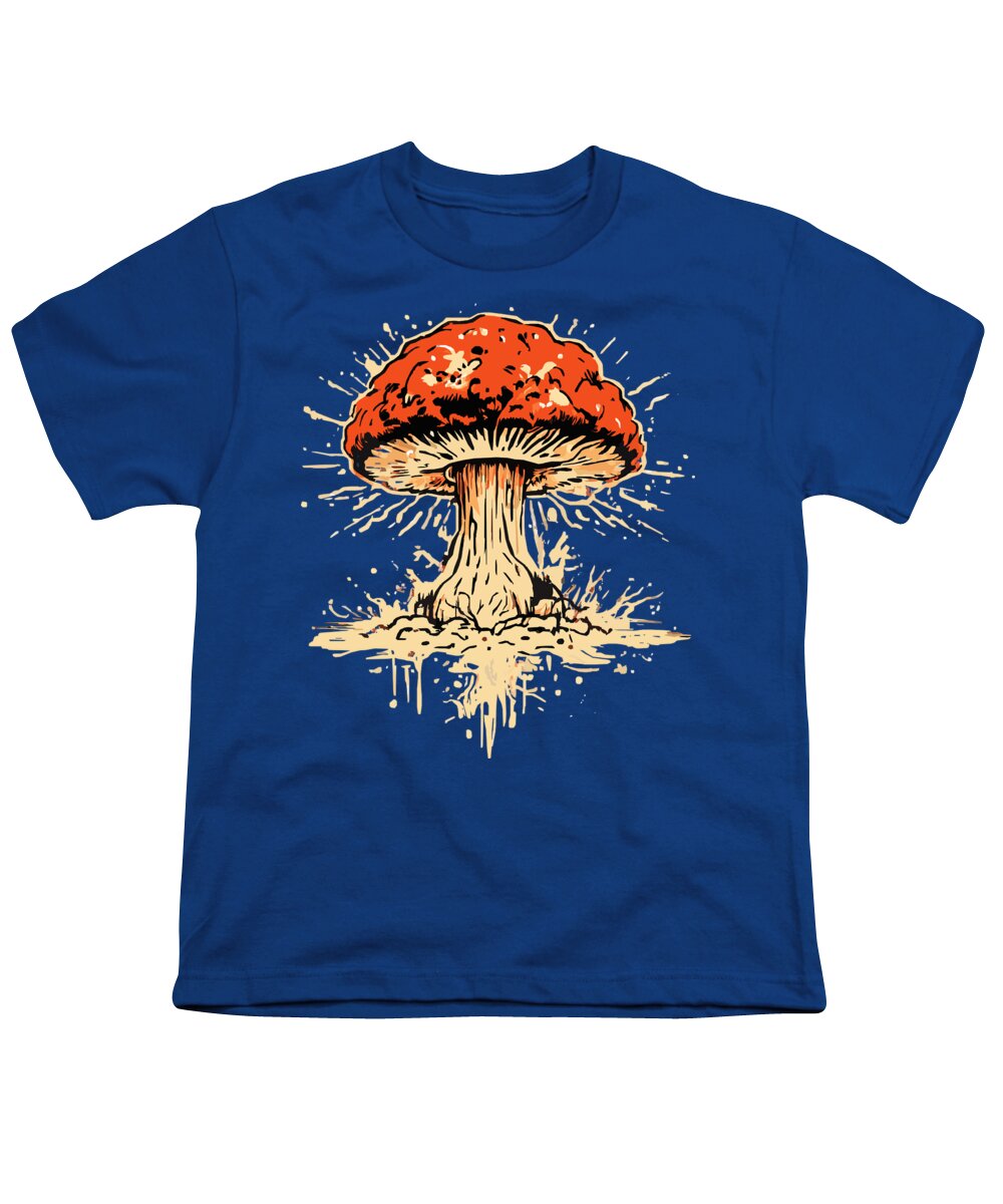 Royal blue youth T-shirt with exploding mushroom graphic print on front