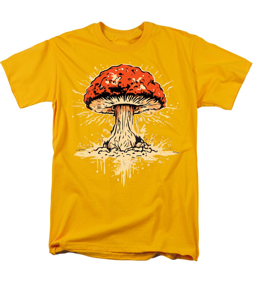 Men's regular-fit T-shirt in yellow with orange mushroom explosion graphic.