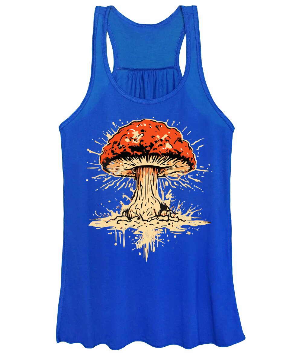 Royal blue women's tank top with explosive mushroom front print