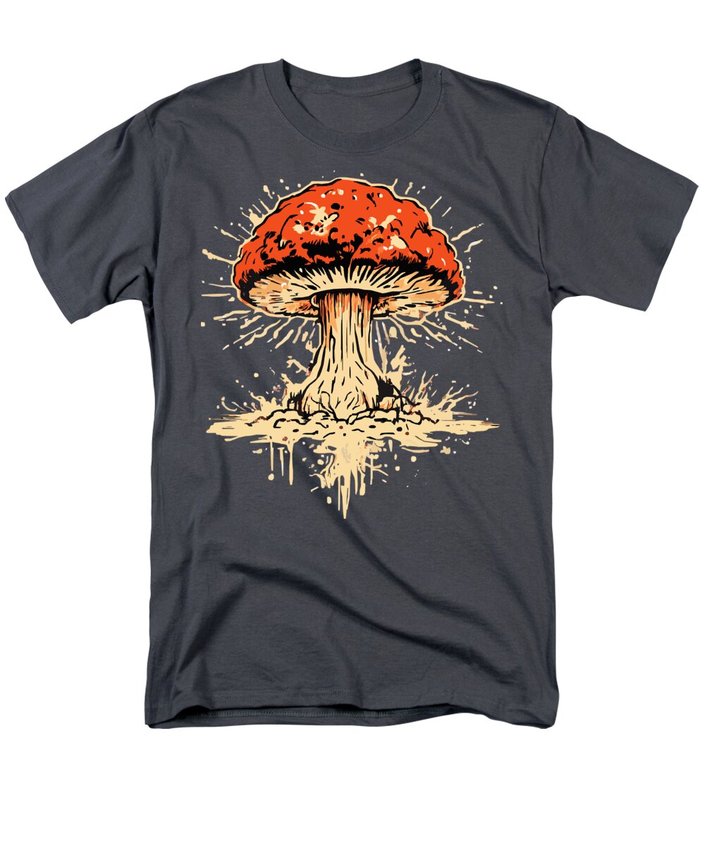 Men's regular-fit T-shirt in dark gray with orange mushroom explosion graphic.