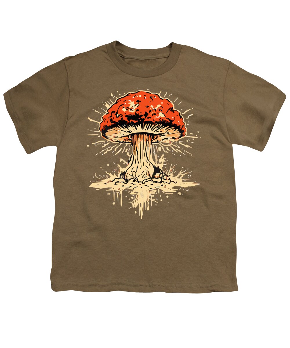 Brown youth T-shirt with exploding mushroom graphic print on front