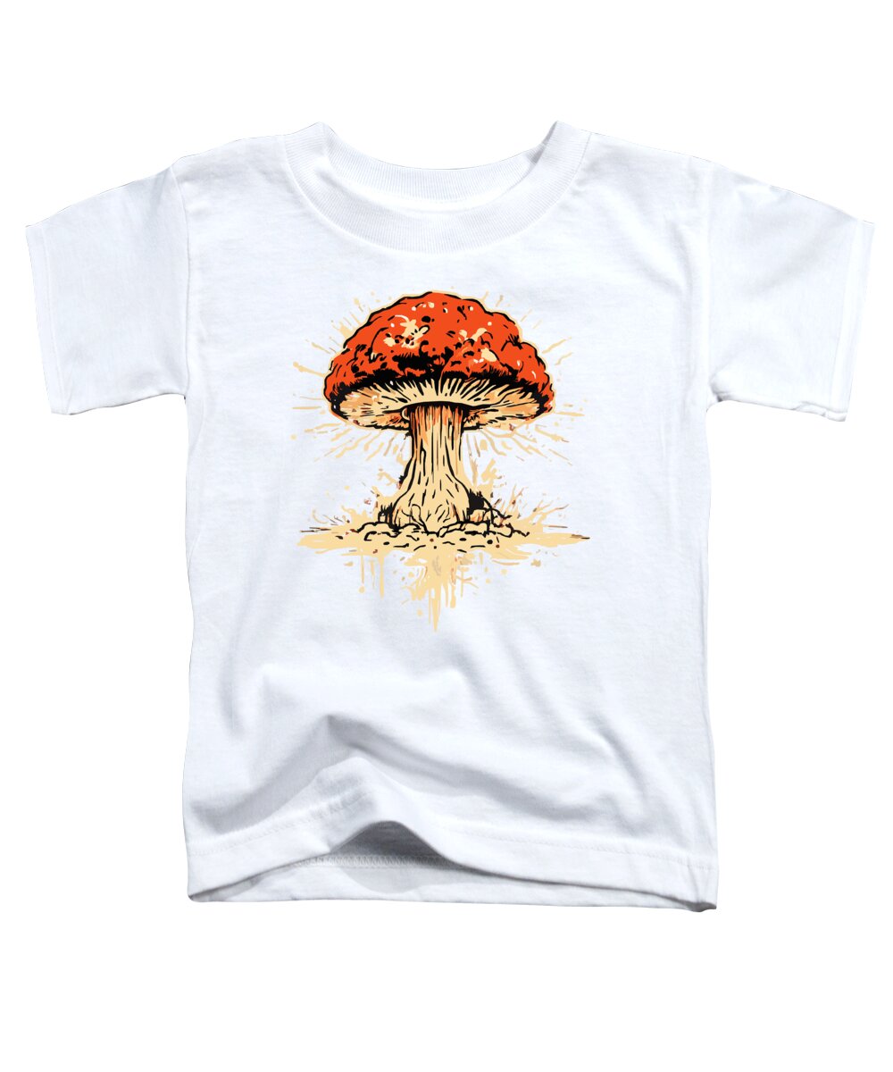 White toddler t-shirt with explosive mushroom graphic on front