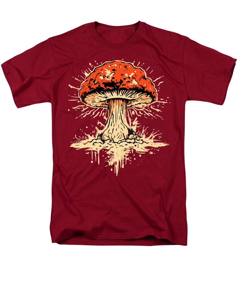 Men's regular-fit T-shirt in red with orange mushroom explosion graphic.