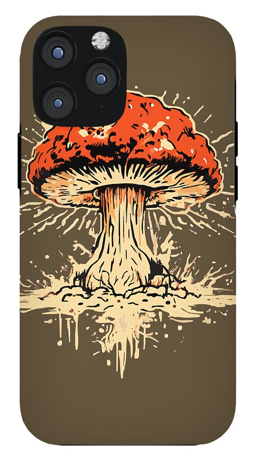 Phone case with orange mushroom explosion graphic, dripping cream lines, and camera cutouts