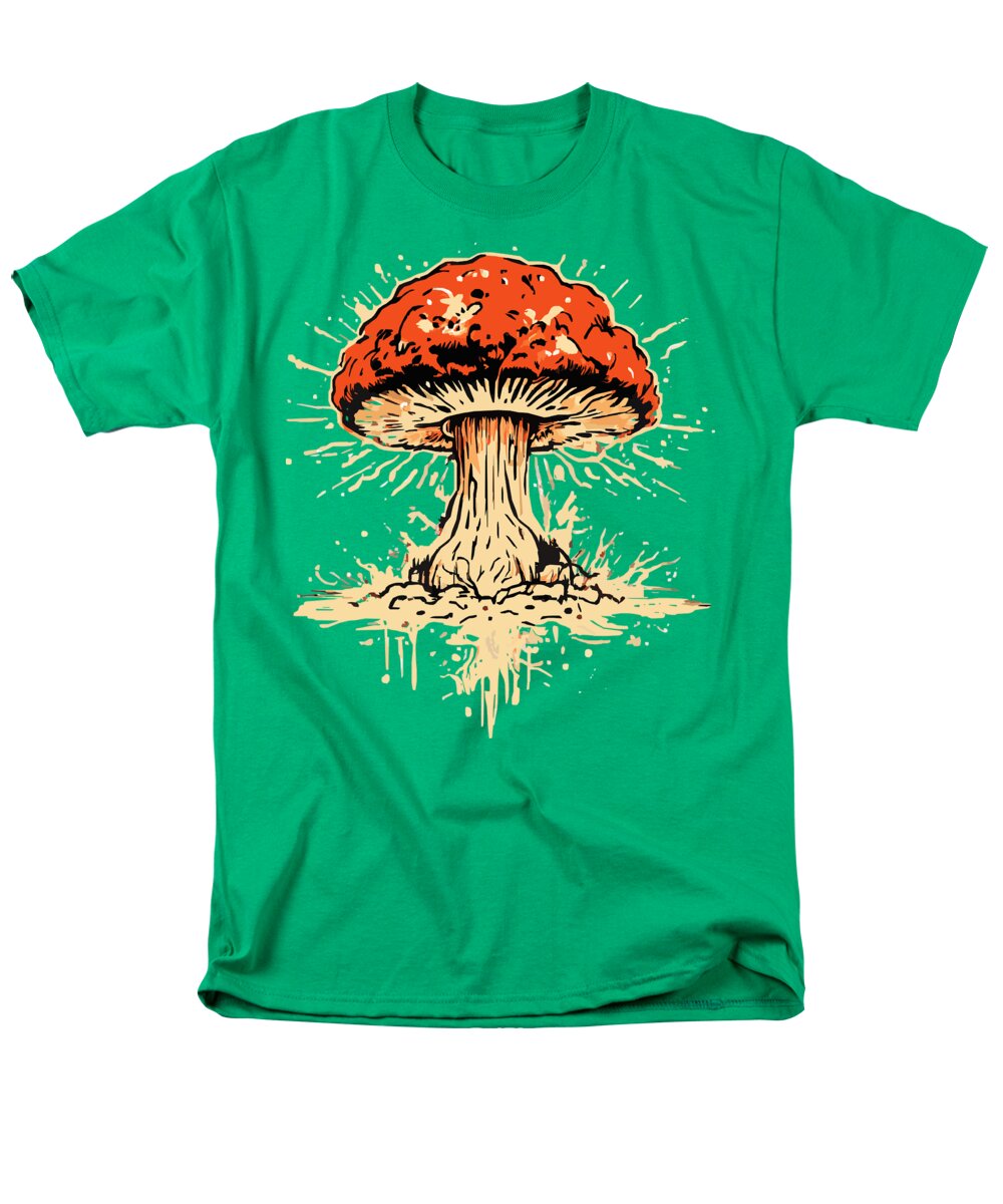 Men's regular-fit T-shirt in bright green with orange mushroom explosion graphic.