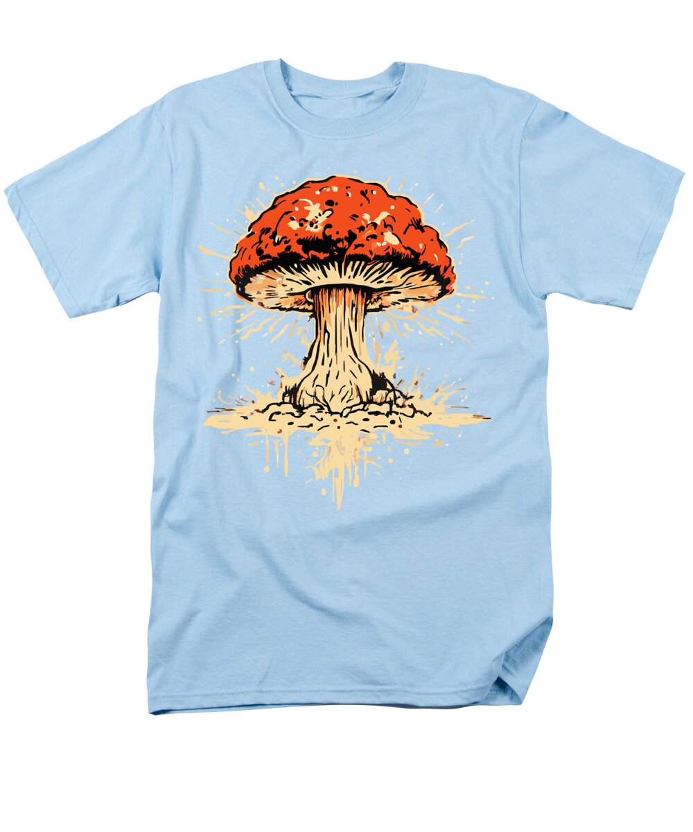 Men's regular-fit T-shirt, light blue, with colorful exploding mushroom front graphic.