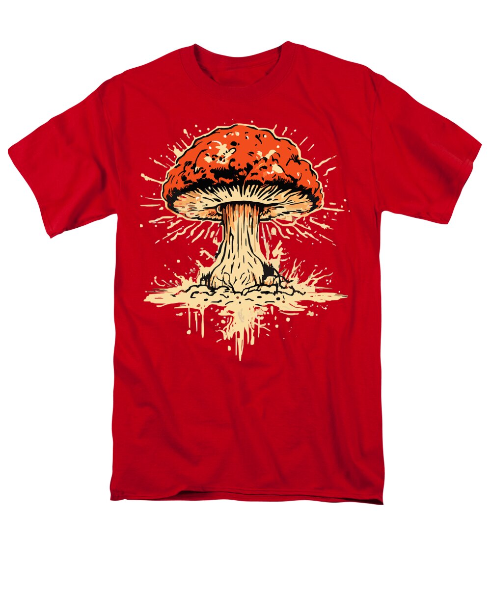 Men's regular-fit T-shirt, red, with colorful exploding mushroom front graphic.
