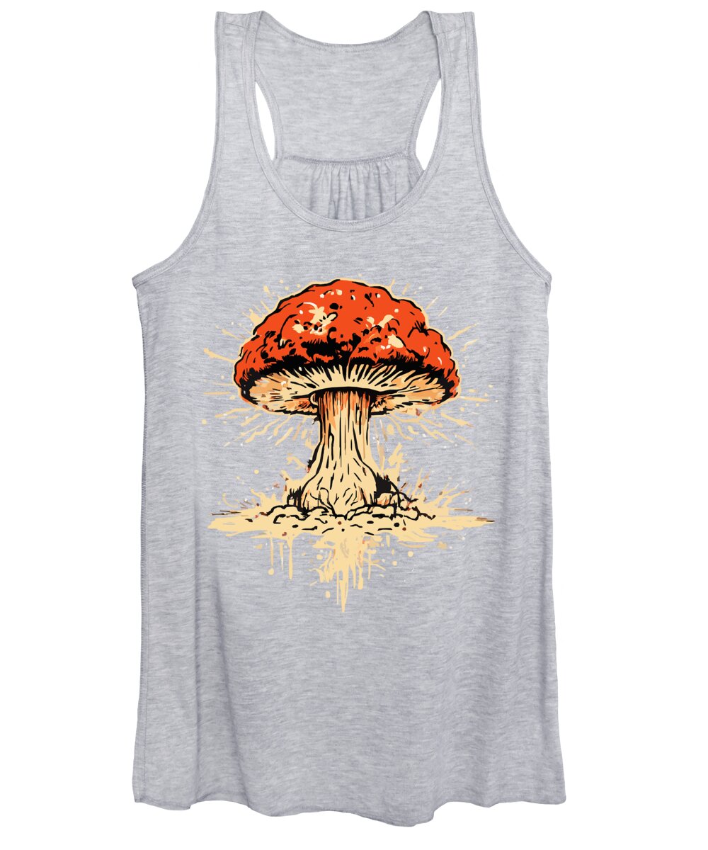Heather gray women's tank top with explosive mushroom front print