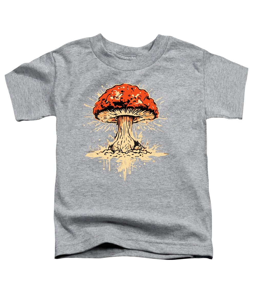 Heather gray toddler T-shirt with orange mushroom graphic on front