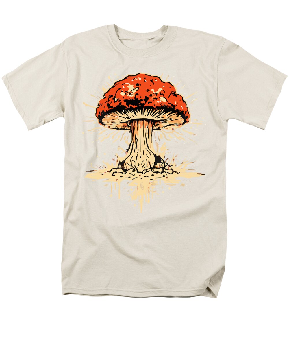 Men's regular-fit T-shirt in cream with orange mushroom explosion graphic.