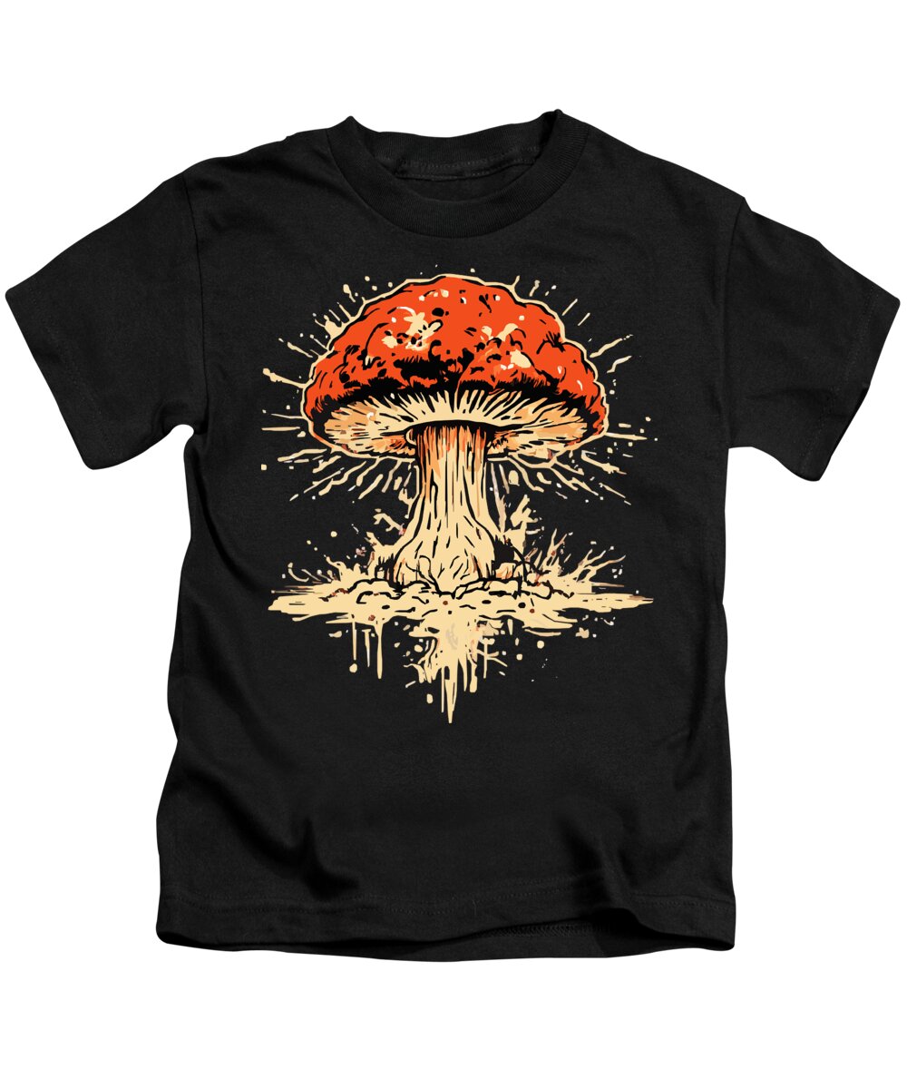 Kids t-shirt in black with large orange-red exploding mushroom graphic