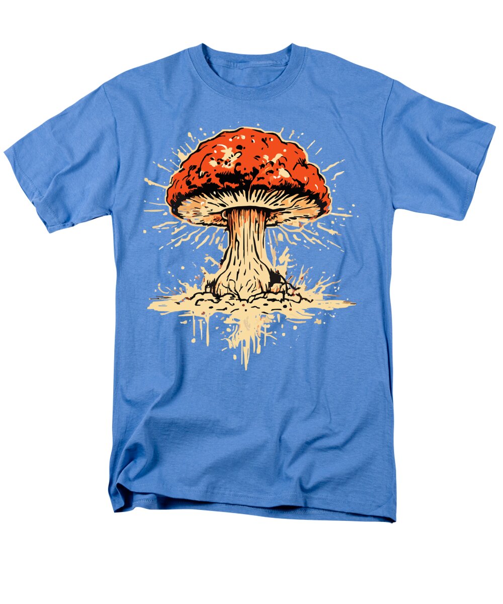 Men's regular-fit T-shirt in light blue with orange mushroom explosion graphic.