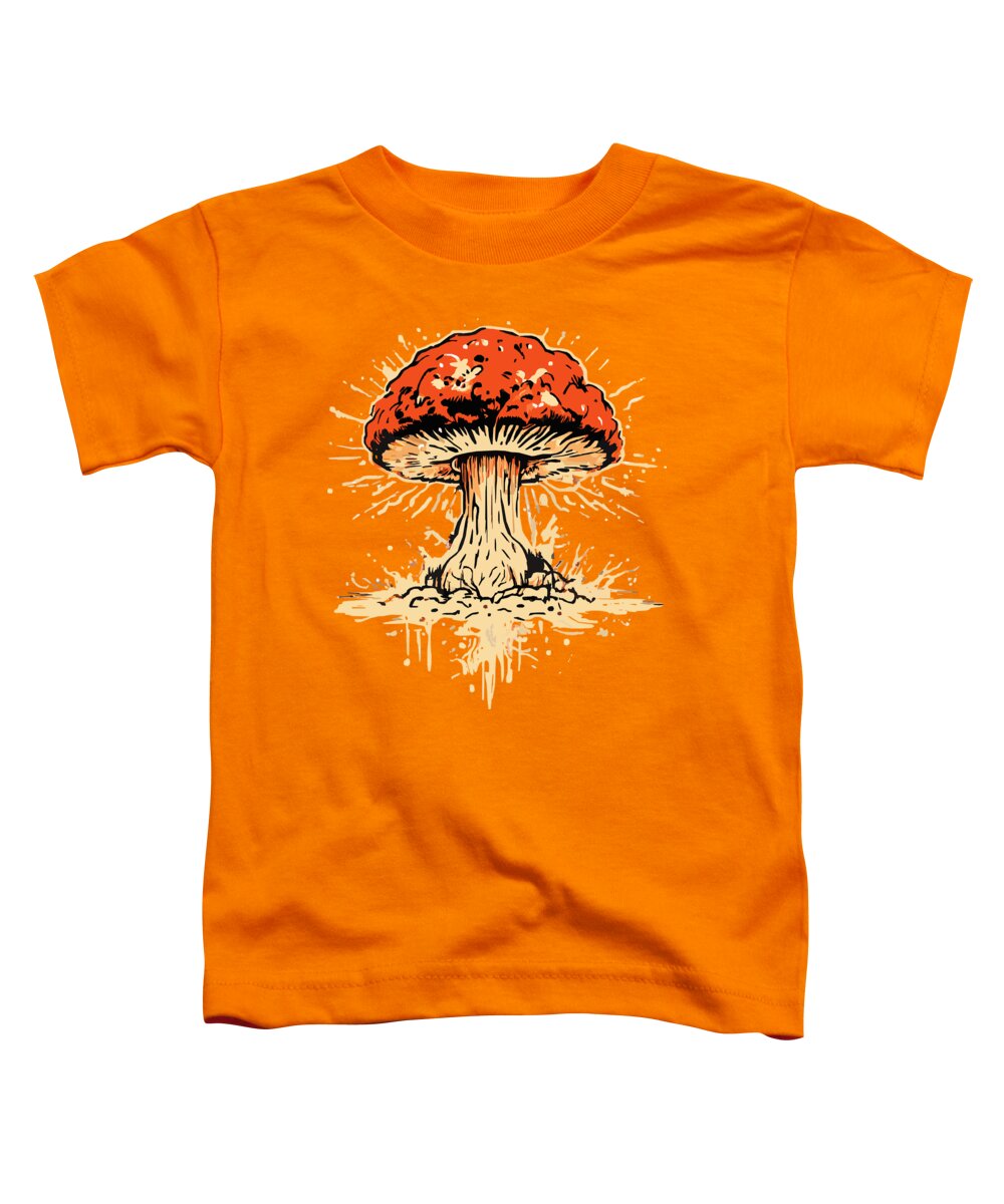 Orange toddler T-shirt with orange mushroom graphic on front