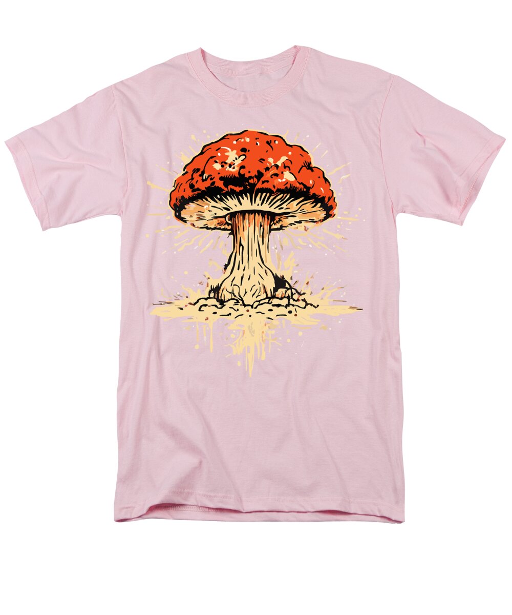 Men's regular-fit T-shirt, pale pink, with colorful exploding mushroom front graphic.