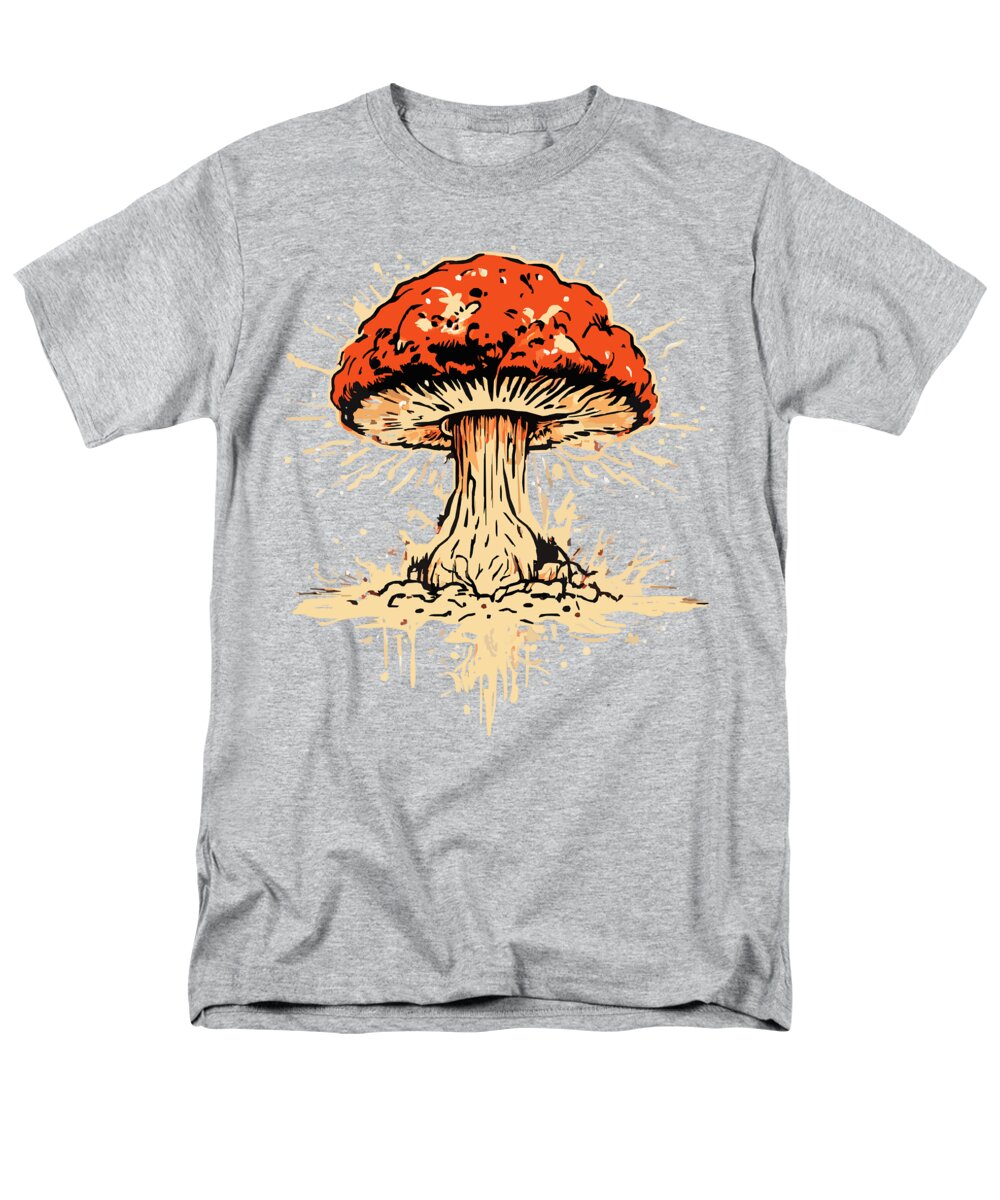 Men's regular-fit T-shirt in heather gray with orange mushroom explosion graphic.