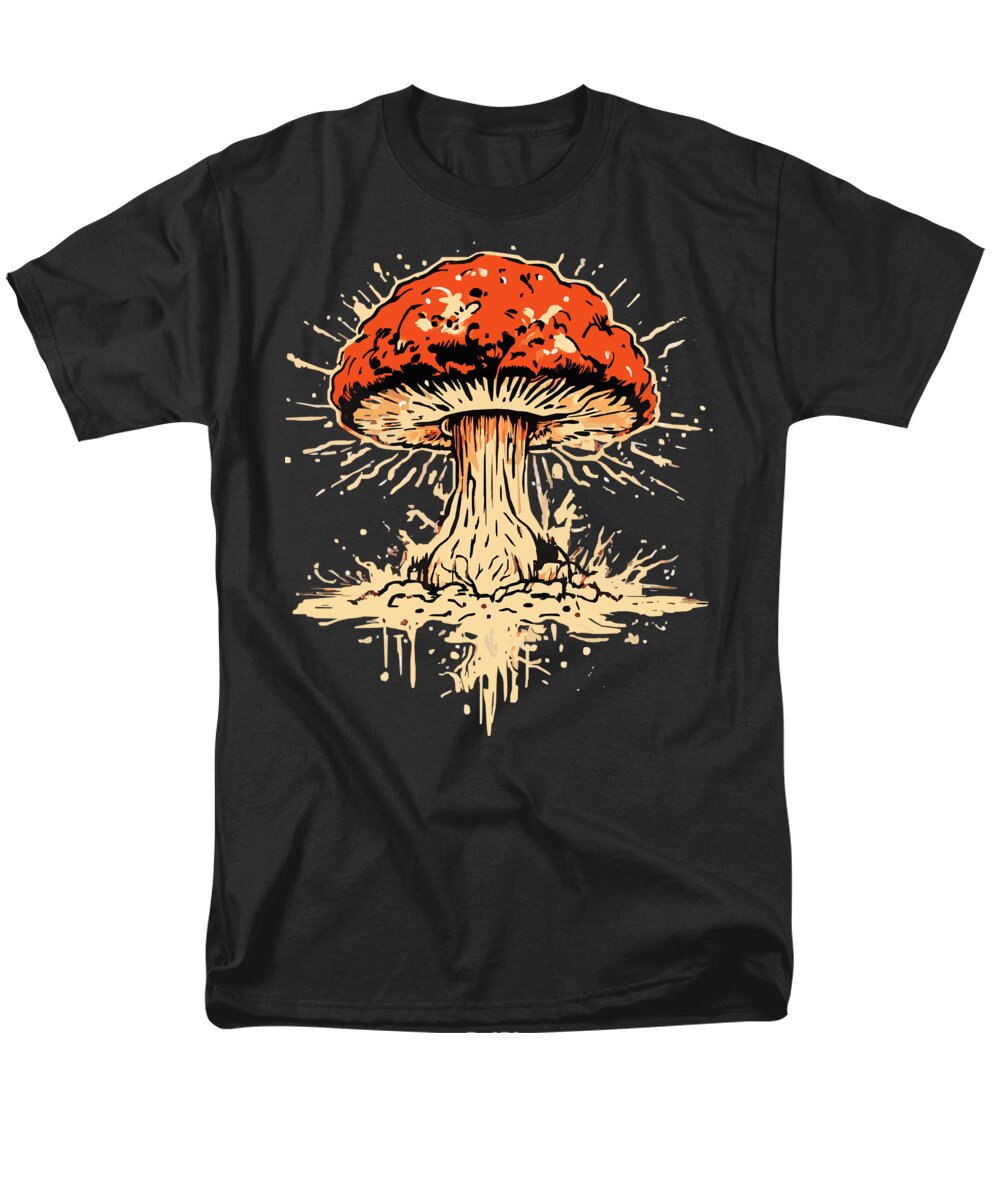 Men's regular-fit T-shirt in black with orange mushroom explosion graphic.