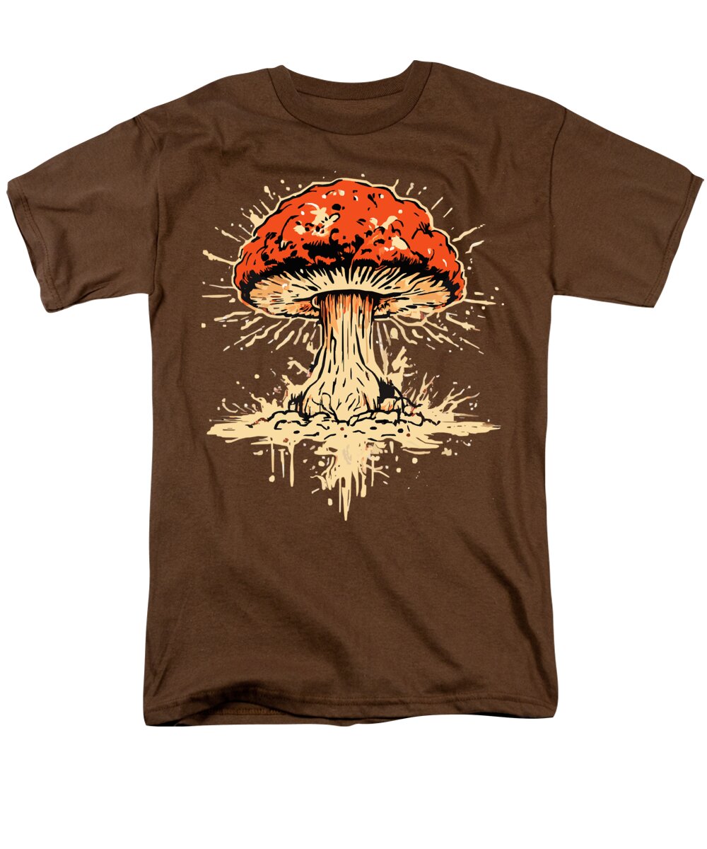 Men's regular-fit T-shirt in brown with orange mushroom explosion graphic.