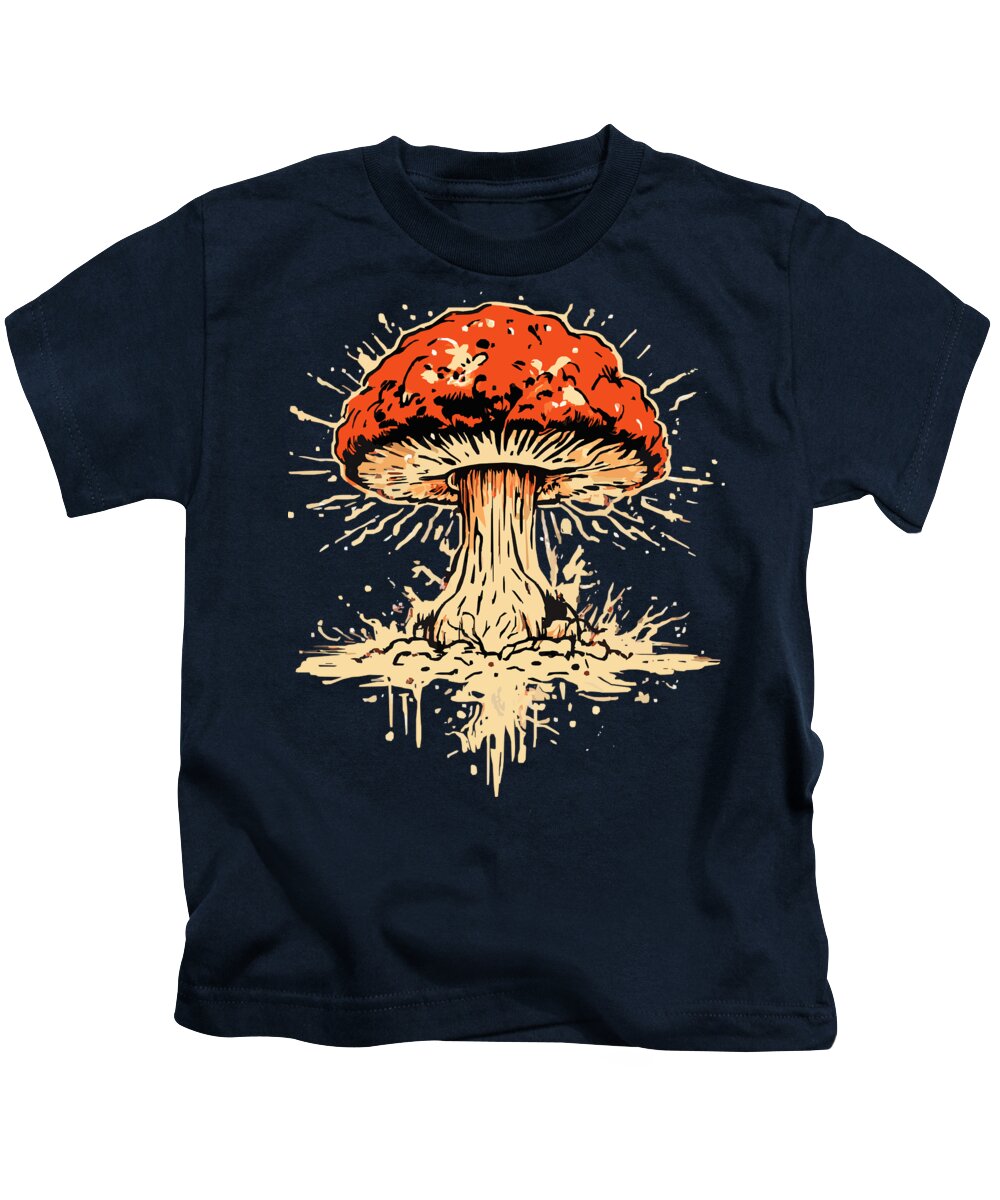 Kids t-shirt in navy with large orange-red exploding mushroom graphic