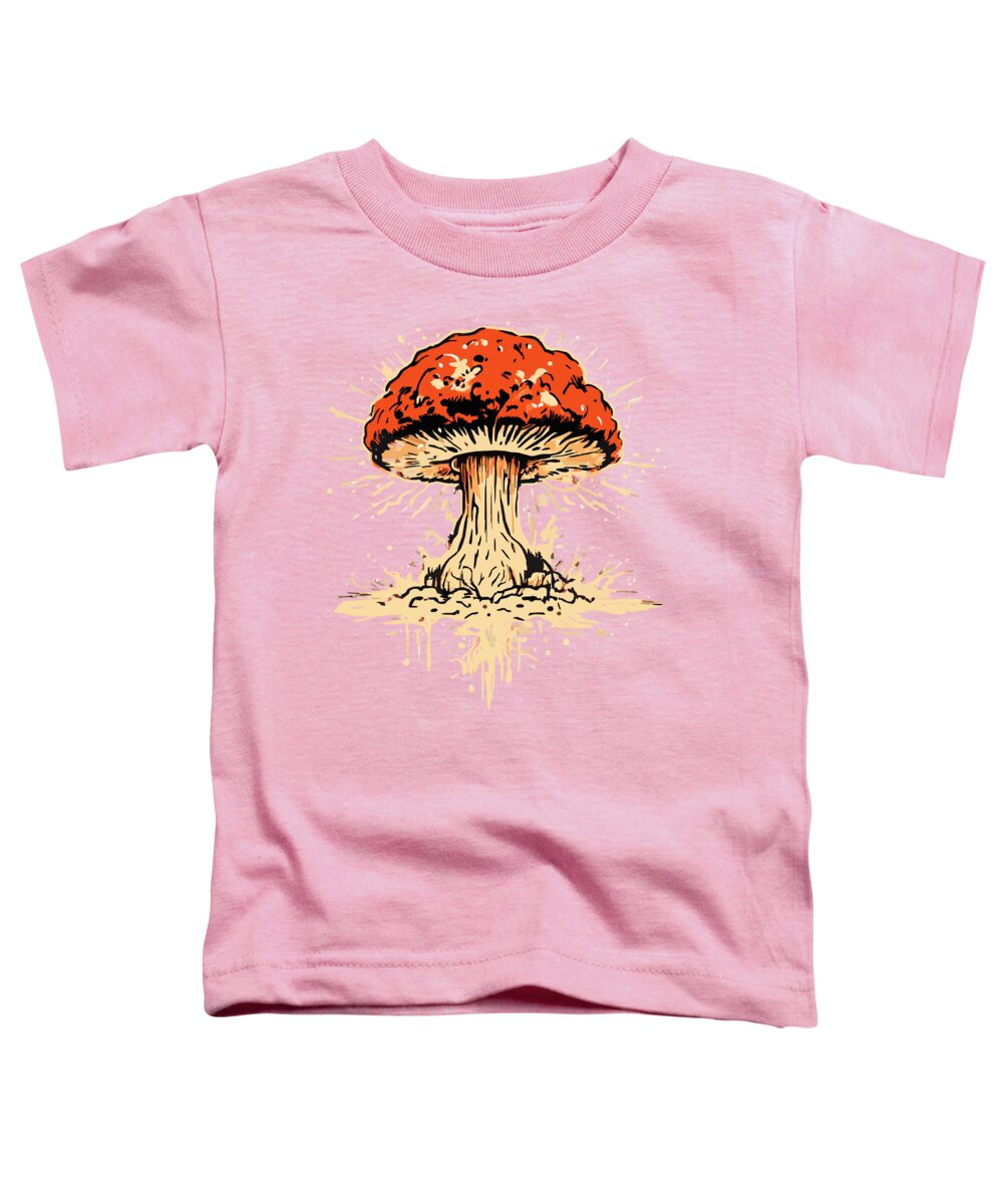 Light pink toddler T-shirt with orange mushroom graphic on front