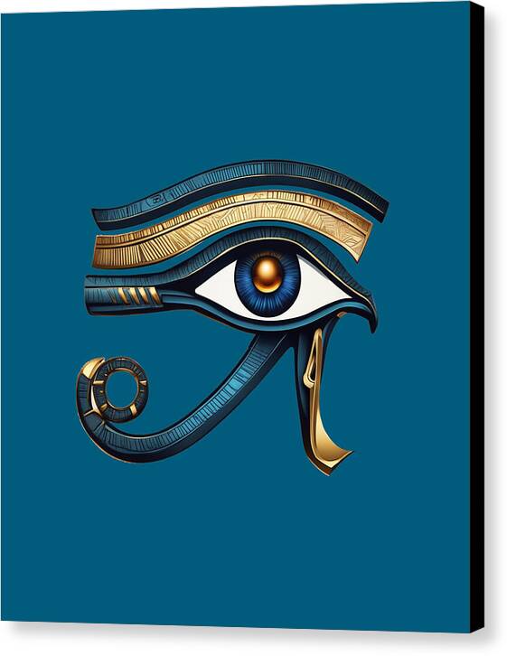 Wrapped canvas print featuring a gold and blue Eye of Horus-style eye symbol