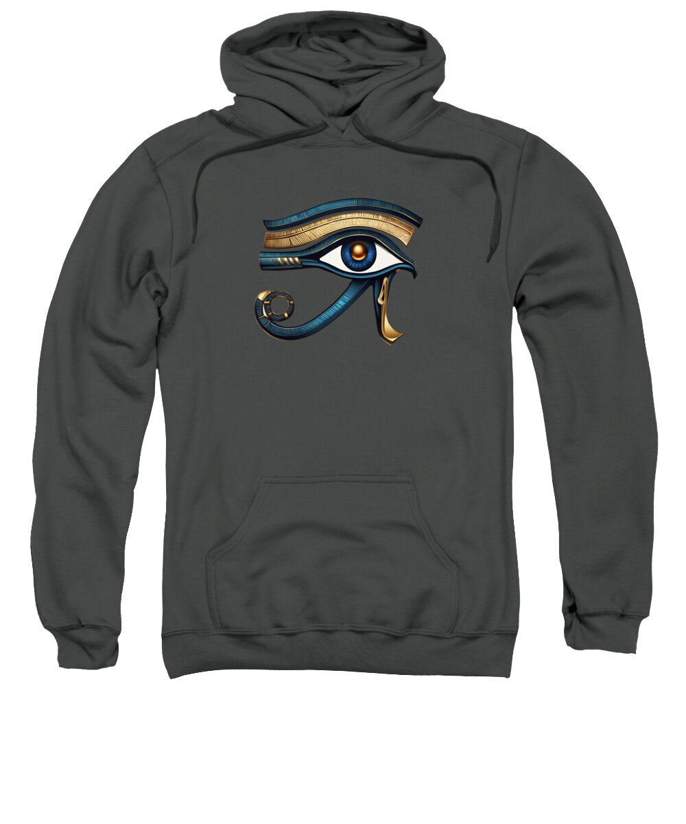 Charcoal pullover hoodie sweatshirt with front eye symbol graphic