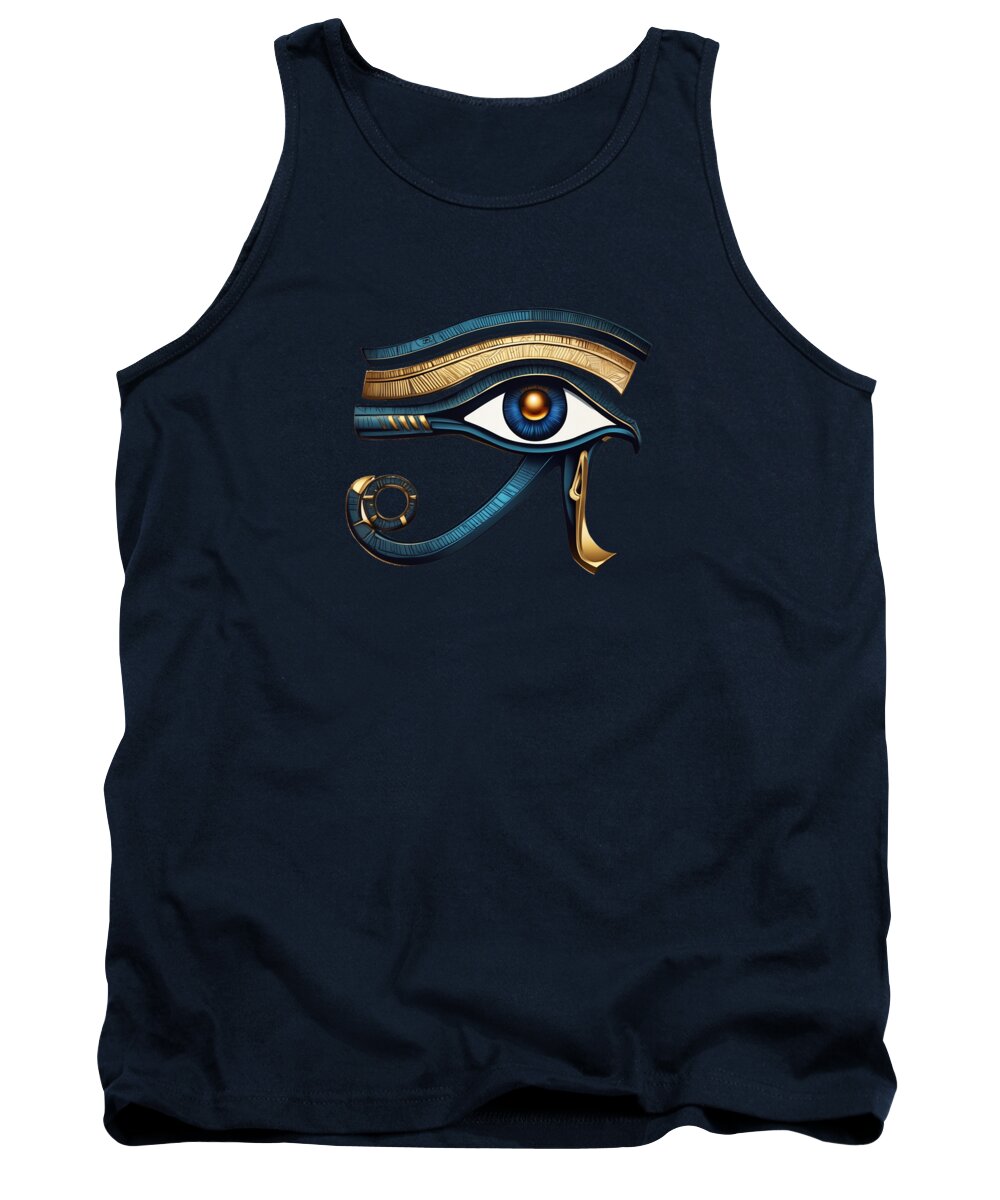 Navy tank top with stylized ancient eye symbol graphic at center