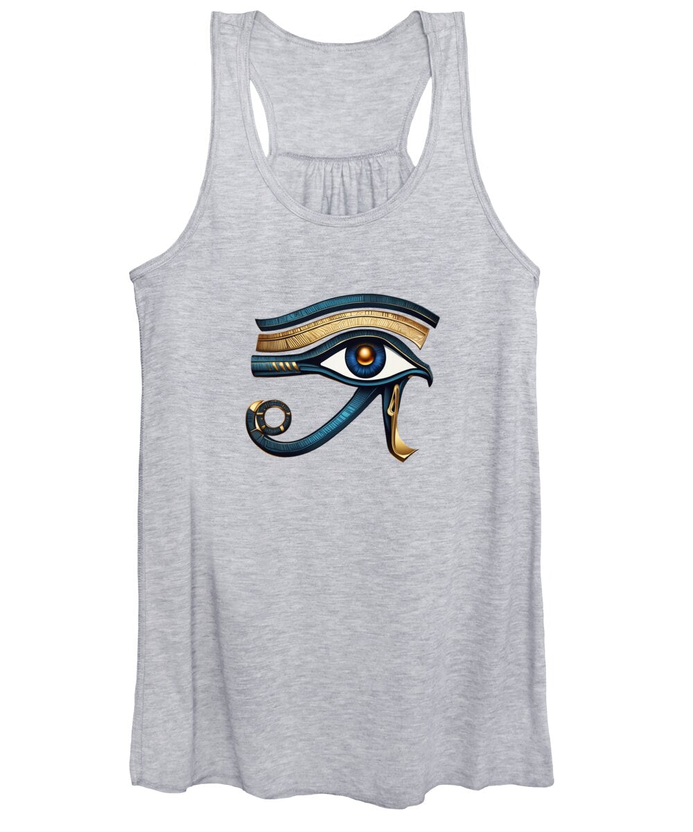 Women's heather gray tank top with Eye of Horus symbol