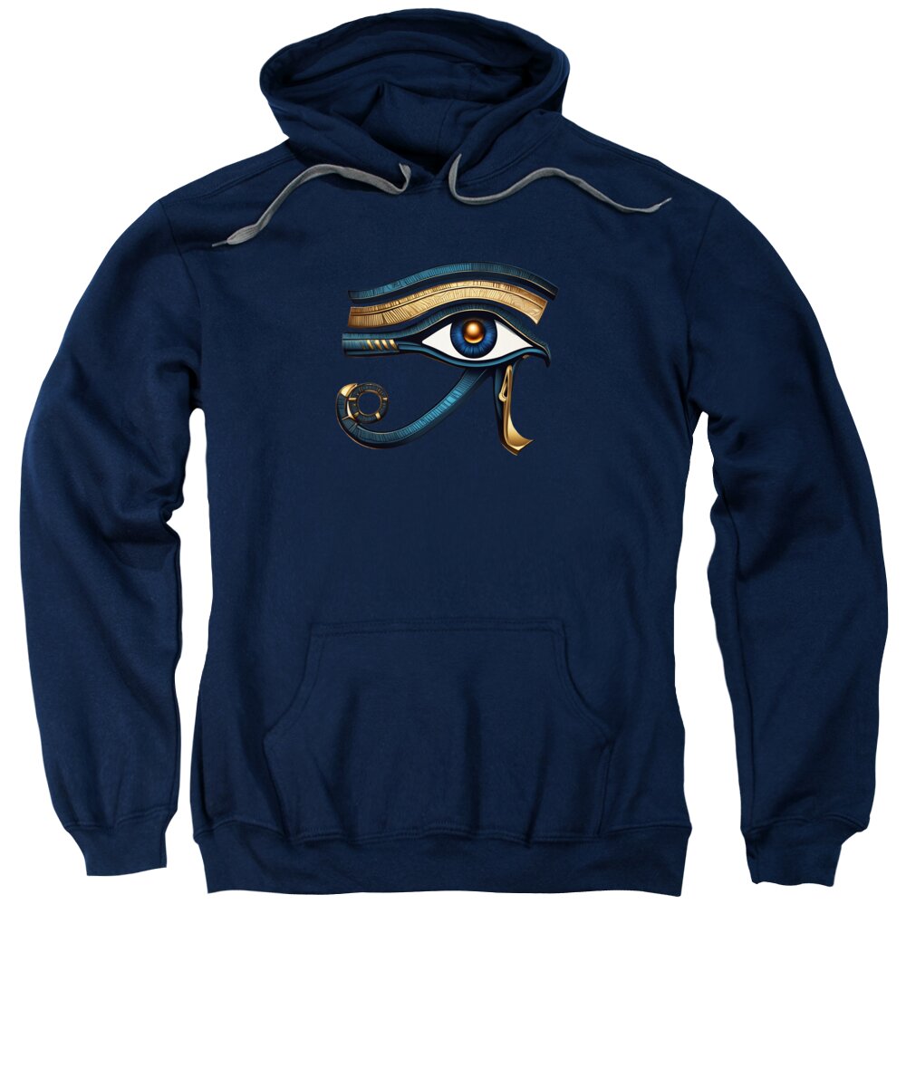 Dark navy pullover hoodie sweatshirt with front eye symbol graphic