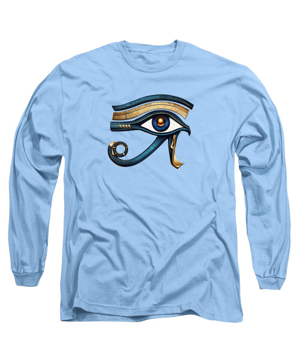 Light blue long sleeve T-shirt with Eye of Horus symbol graphic on chest