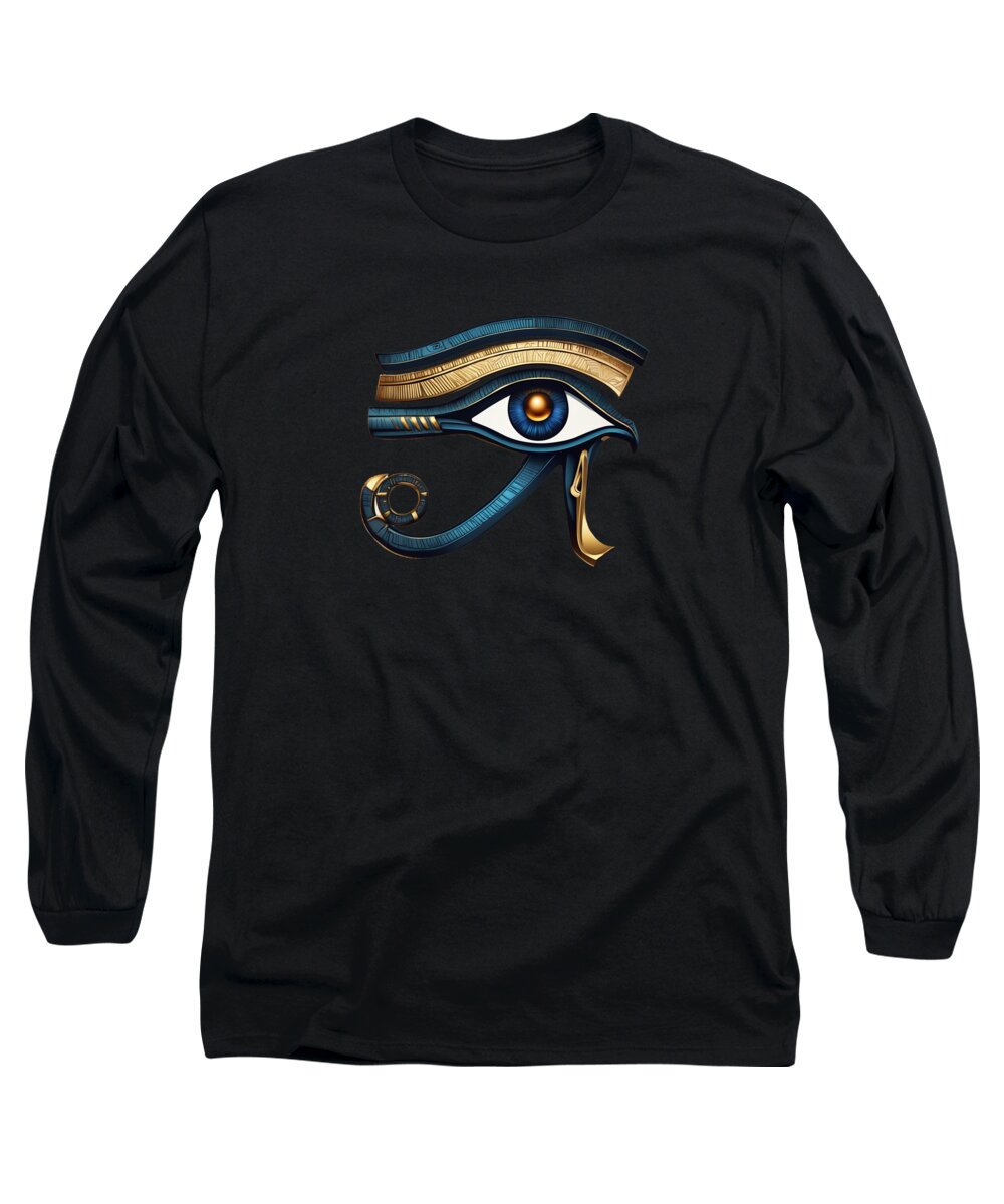 Black long sleeve T-shirt with Eye of Horus symbol graphic on chest