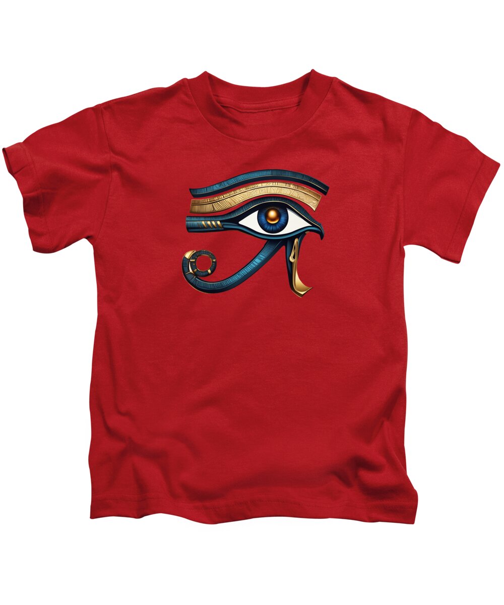 Kids T-shirt in red with stylized Eye of Horus symbol print, crew neck