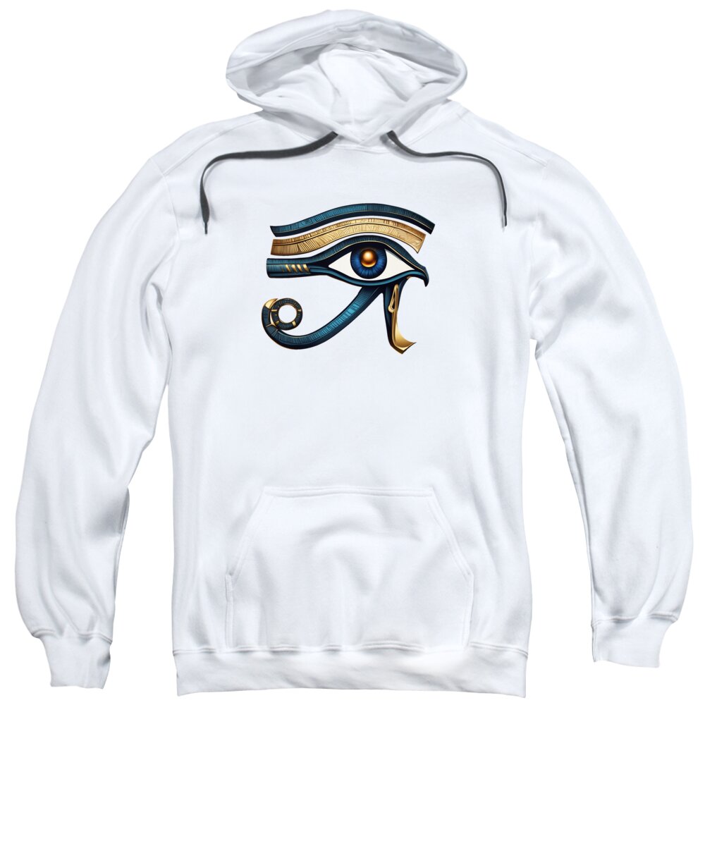 White pullover hoodie sweatshirt with front eye symbol graphic