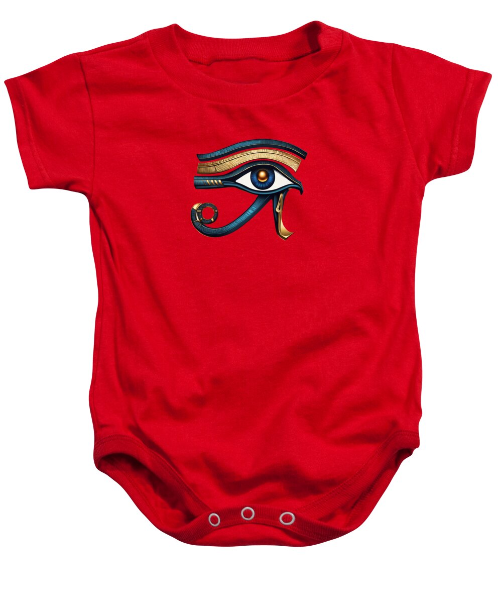Red baby onesie with Eye of Horus symbol graphic on the front