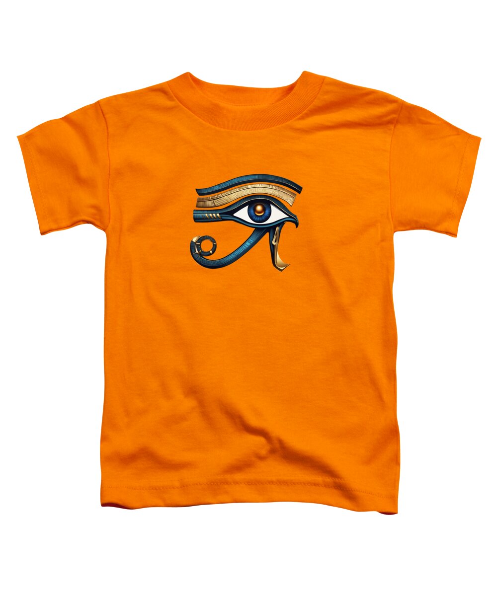 Orange toddler T-shirt with ancient Egyptian eye symbol graphic on front