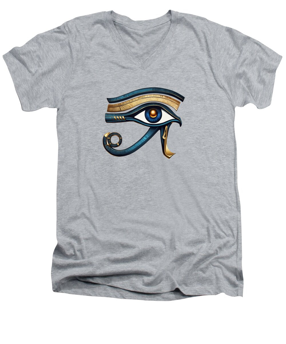 Men's V-neck T-shirt, heather gray, Eye of Horus style eye graphic on chest