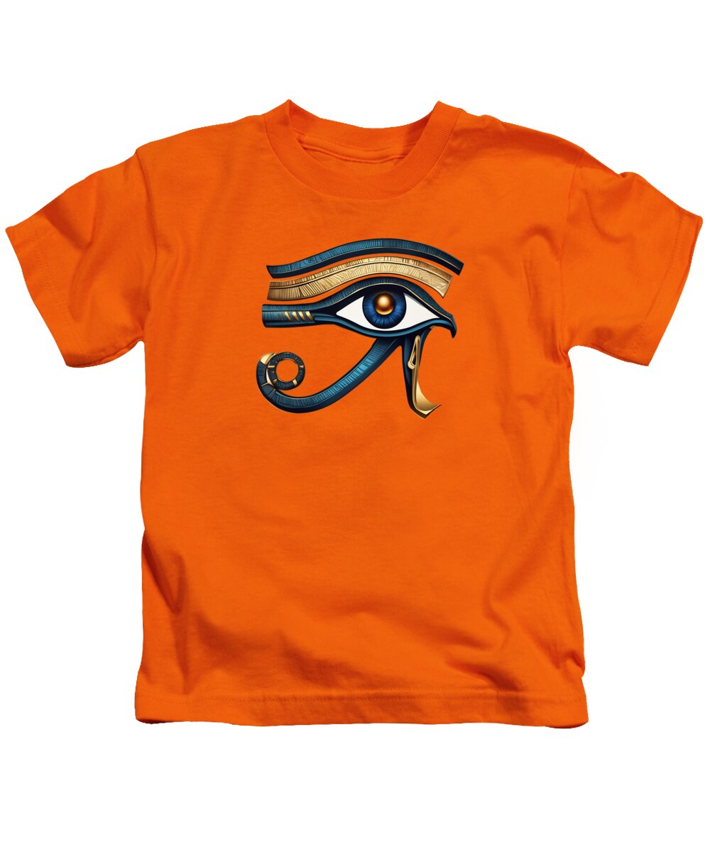 Kids T-shirt in orange with stylized Eye of Horus symbol print, crew neck