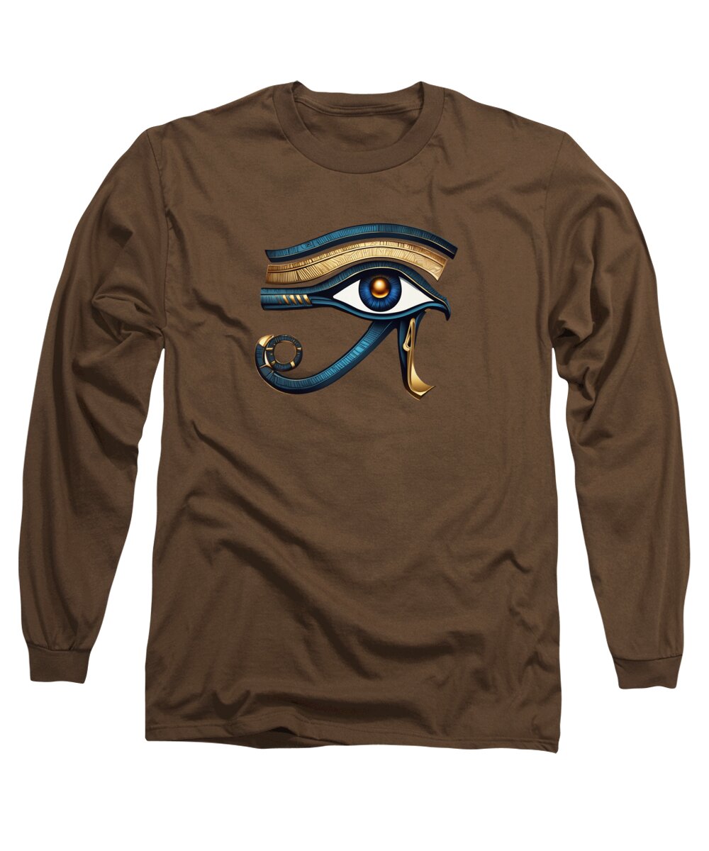 Coffee brown long sleeve T-shirt with Eye of Horus symbol graphic on chest